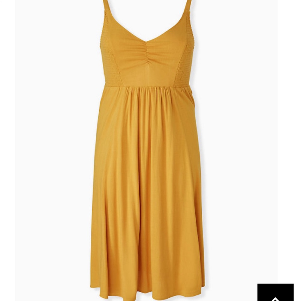 Mustard Yellow Smocked Side Midi Dress